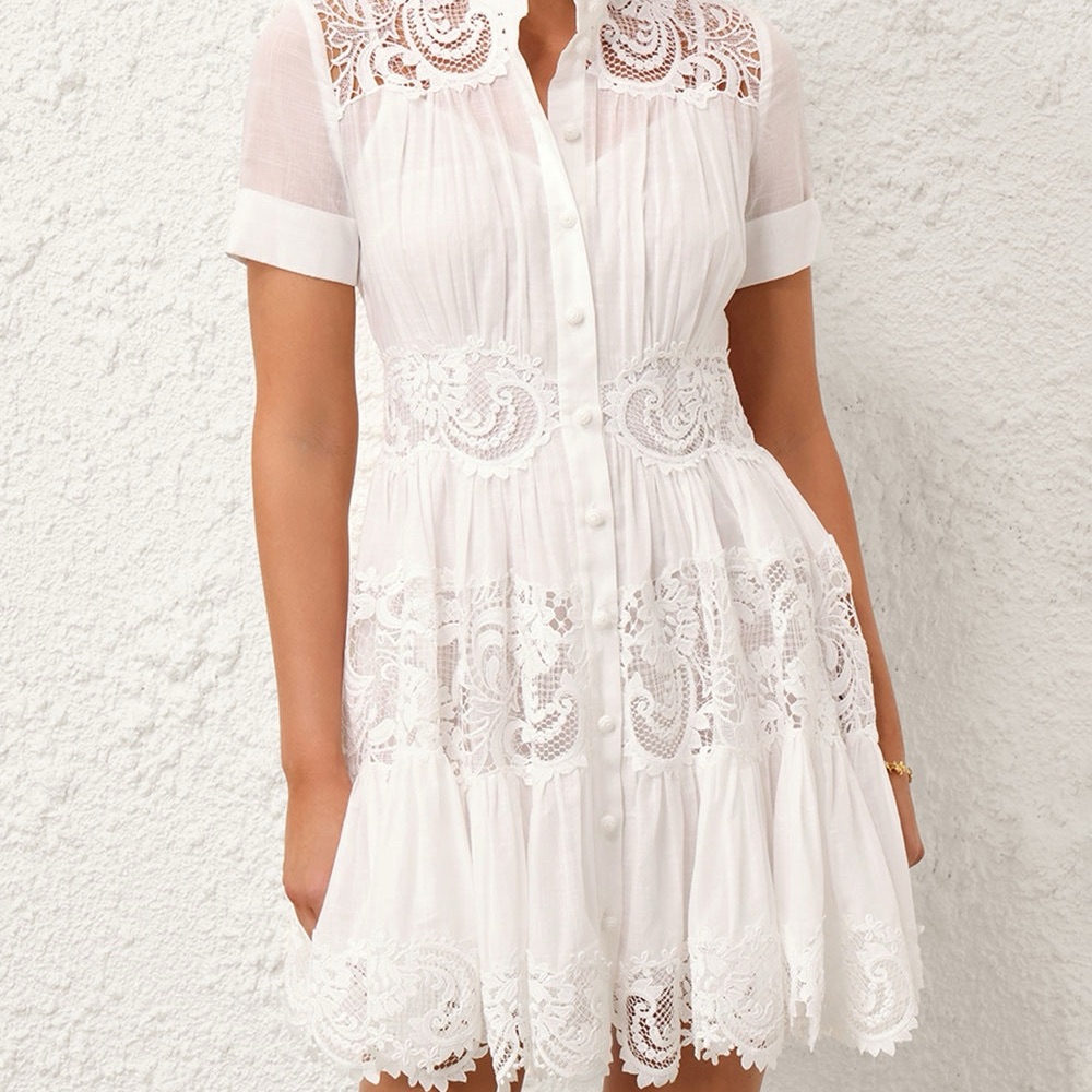 Zimmermann White Lace Button-Front Mini Dress